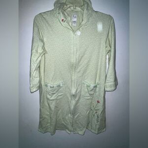 Aria 100% cotton Women's Robe with zip front and embroidery detail size small